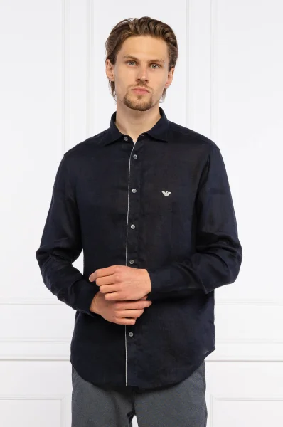 Lininė marškiniai | Regular Fit Emporio Armani tamsiai mėlyna