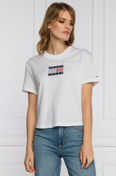 Marškinėliai TJW STAR AMERICANA FLAG | Cropped Fit Tommy Jeans balta